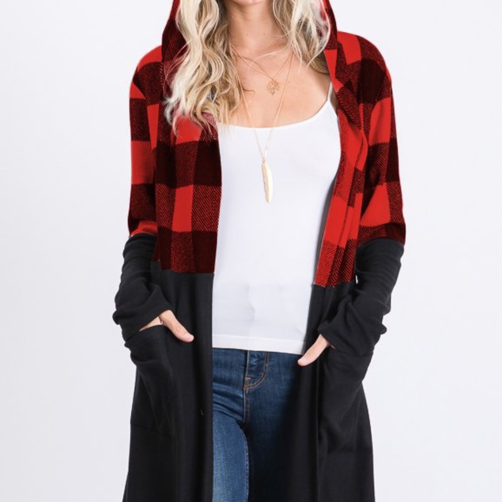 Buffalo Plaid Hooded Boutique Cardigan